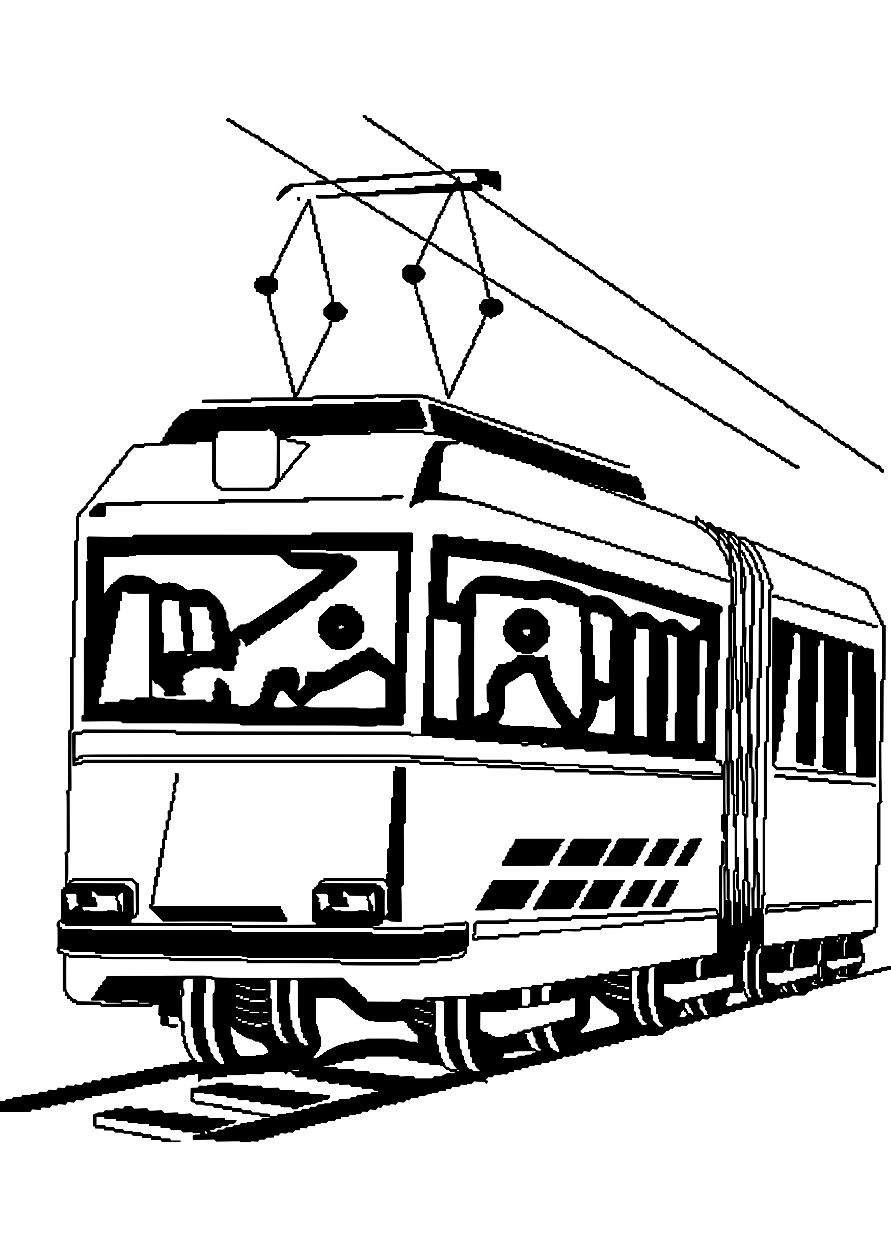 Coloriage d'un tramway circulant dans un paysage urbain