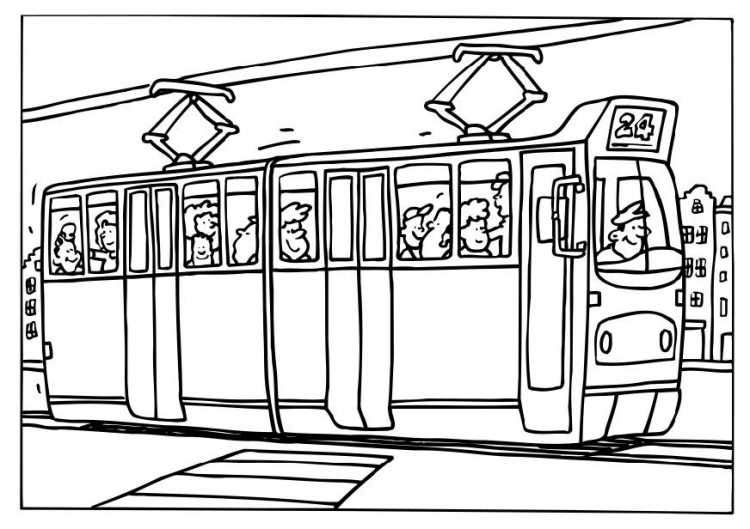 Tramway en mouvement dans une ville animée