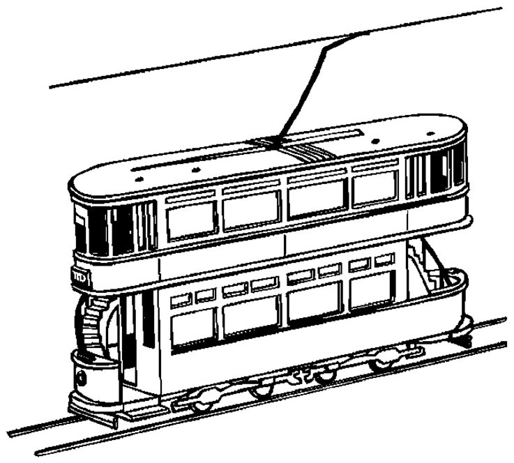 Coloriage d'un tramway circulant en milieu urbain