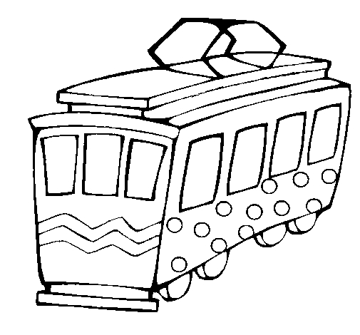 Coloriage d'un tramway circulant dans un décor urbain