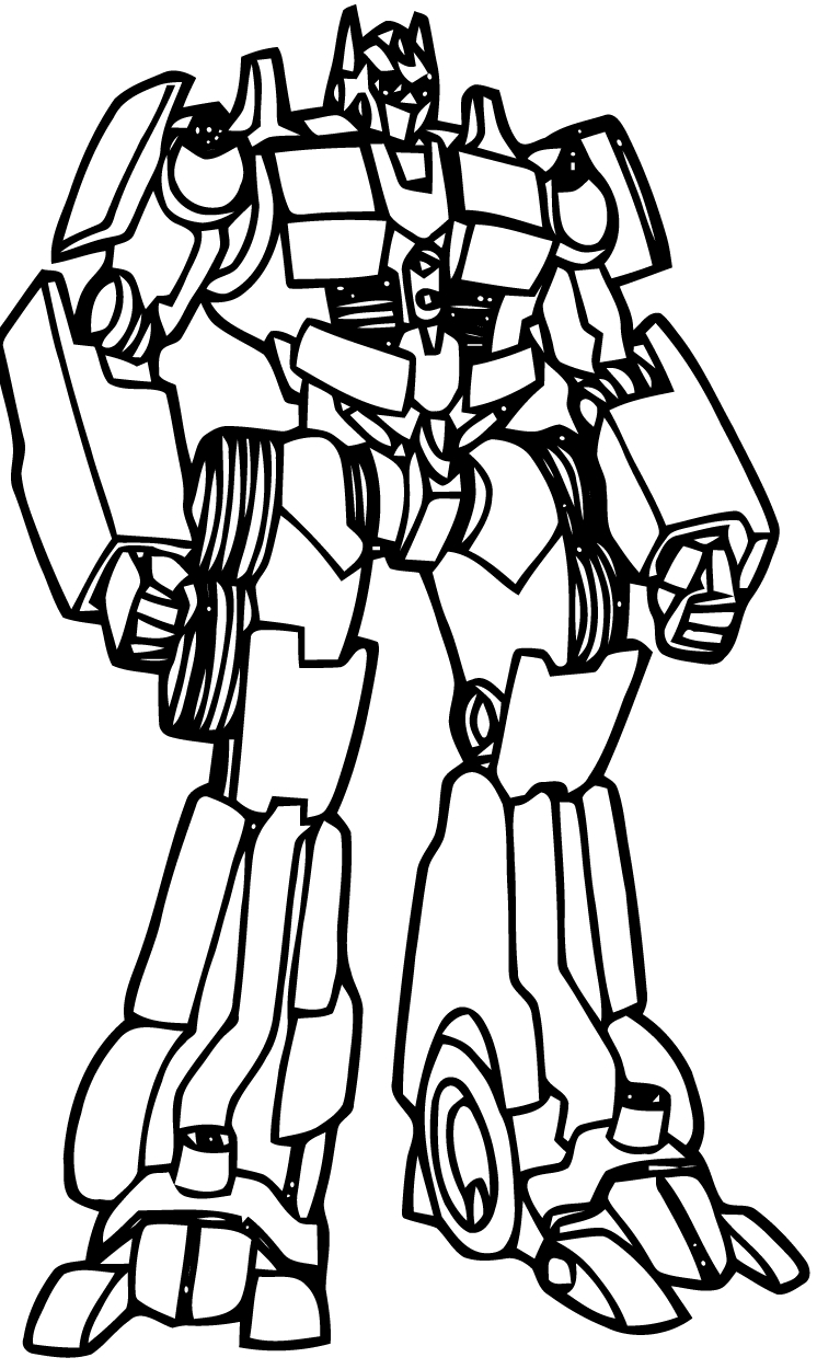 Coloriage de Transformers avec Optimus Prime et un décor futuriste