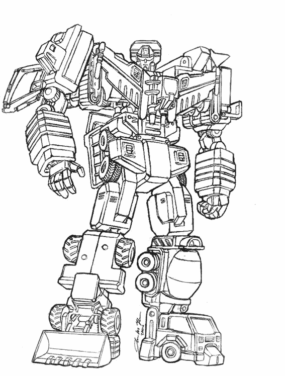 Coloriage de Transformers avec Optimus Prime en pleine action