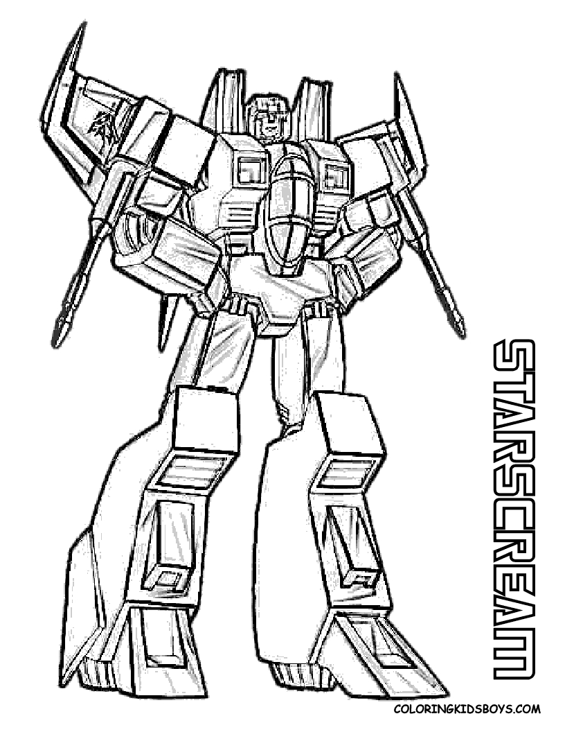 Coloriage de Transformers en pleine action sur fond futuriste