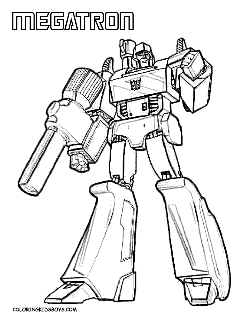 Coloriage de Transformers avec Optimus Prime et Megatron en pleine bataille