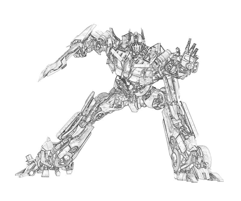 Scène de Transformers avec Optimus Prime en action dans un décor futuriste