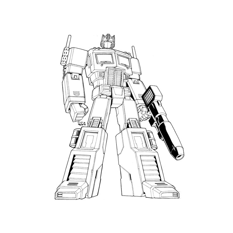 Coloriage de Transformers avec Optimus Prime et d'autres Autobots en pleine action