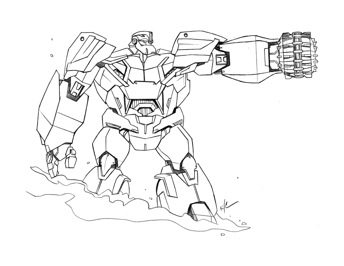 Coloriage des Transformers en pleine action dans un décor urbain