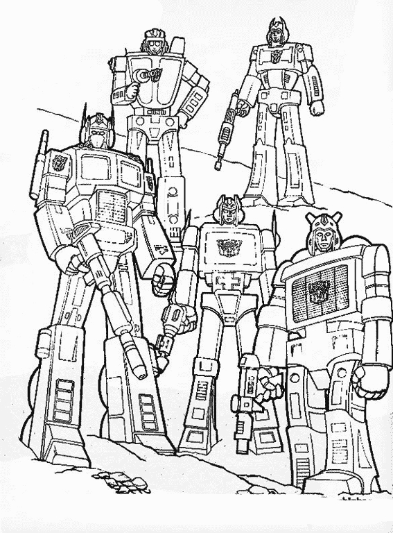 Coloriage de Transformers avec un robot en plein combat dans un paysage urbain