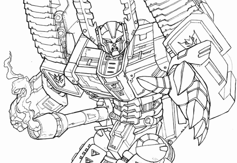 Coloriage de Transformers avec un robot en pleine action