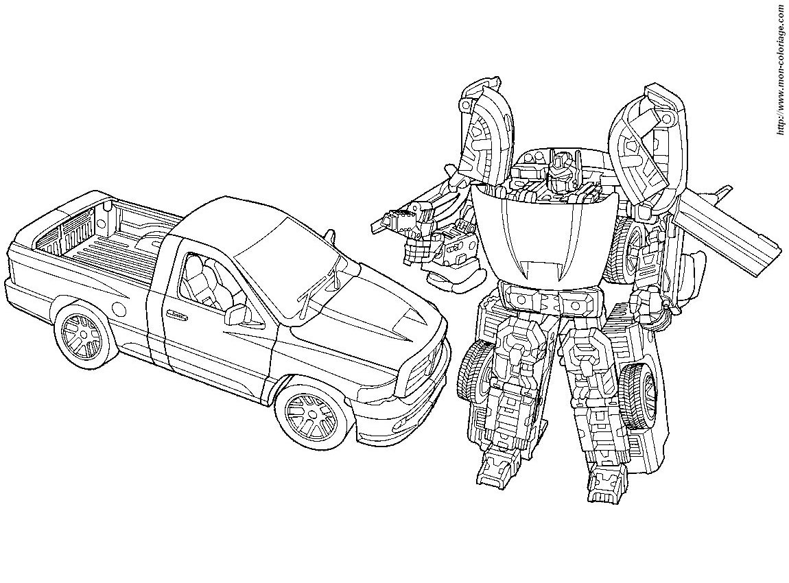 Coloriage de Transformers avec Optimus Prime en action