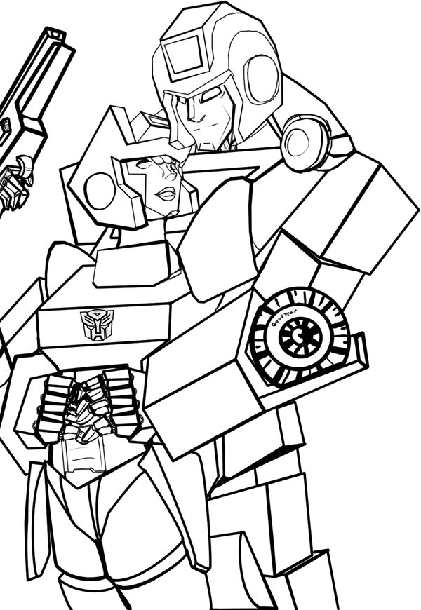 Coloriage de Transformers : Optimus Prime en pleine action