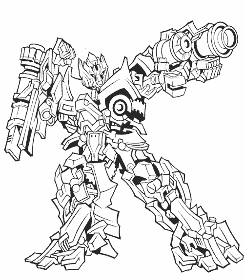 Coloriage de Transformers en pleine action sur un fond urbain