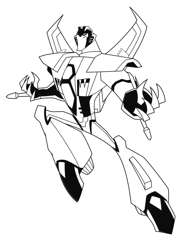 Un coloriage de Transformers avec Optimus Prime en pleine action