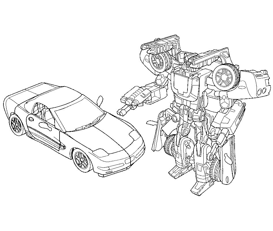 Coloriage de Transformers avec Optimus Prime en pleine action