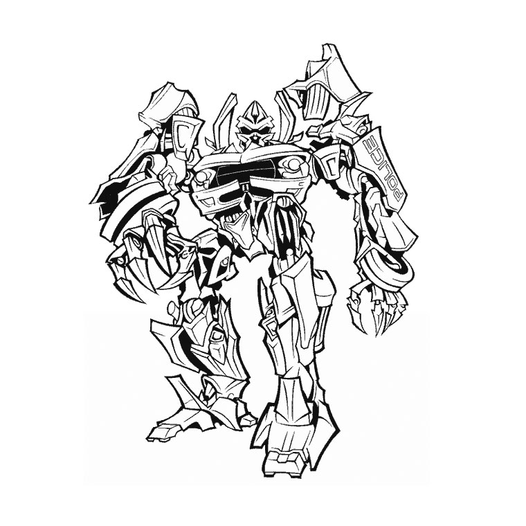 Un coloriage des Transformers en pleine action dans un décor urbain