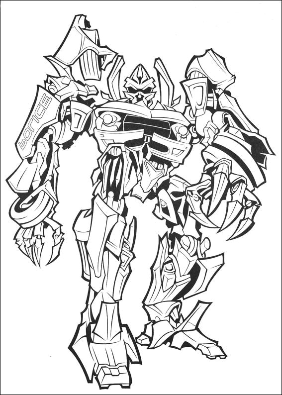 Coloriage d'un robot de combat sur fond de paysage futuriste
