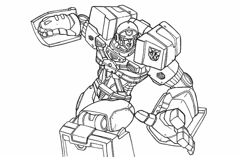 Coloriage de Transformers avec Optimus Prime en pleine action