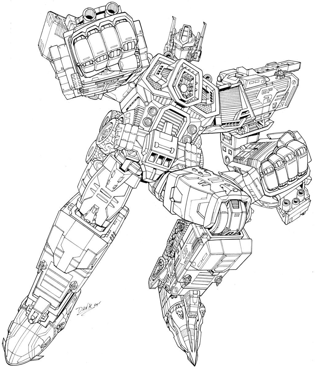 Coloriage d'un robot transformeur en pleine action sur un fond urbain