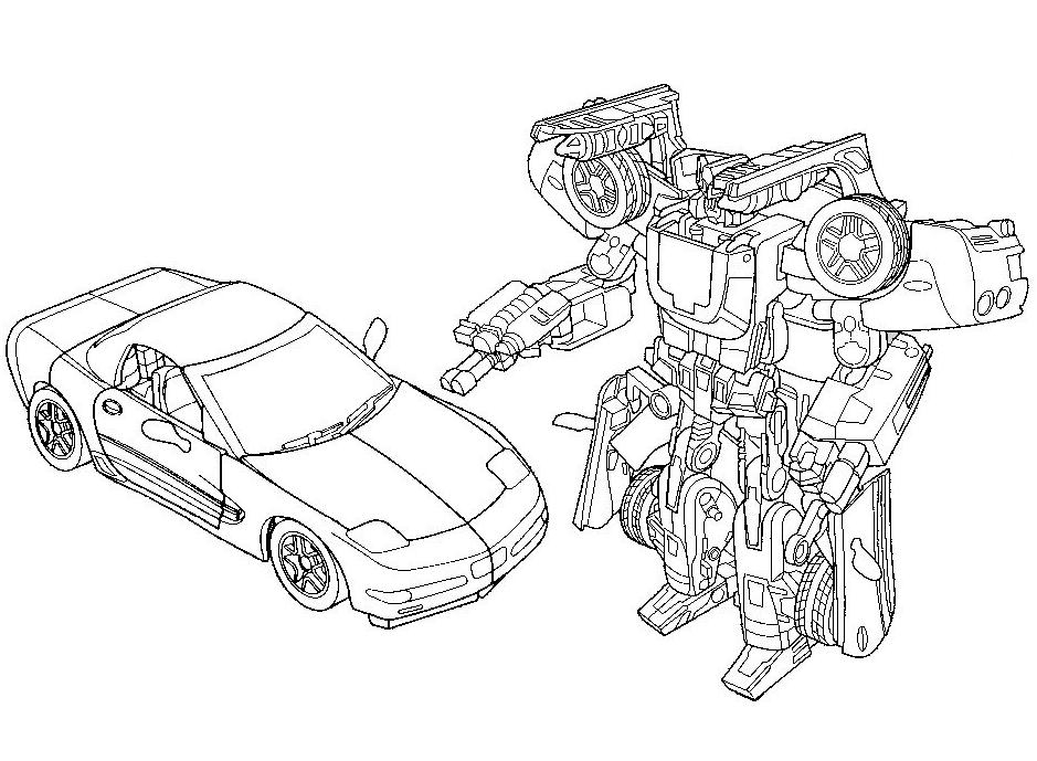 Coloriage de Transformers avec Optimus Prime et un décor futuriste