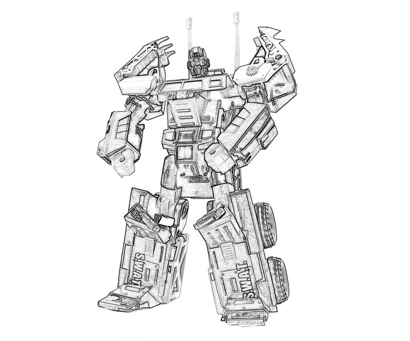 Coloriage d'un Transformer prêt à combattre dans un décor urbain
