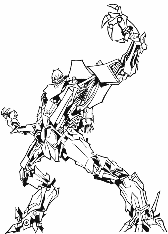 Coloriage de Transformers en pleine action dans un décor urbain