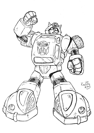 Coloriage de Transformers : Optimus Prime en pleine action dans un environnement futuriste