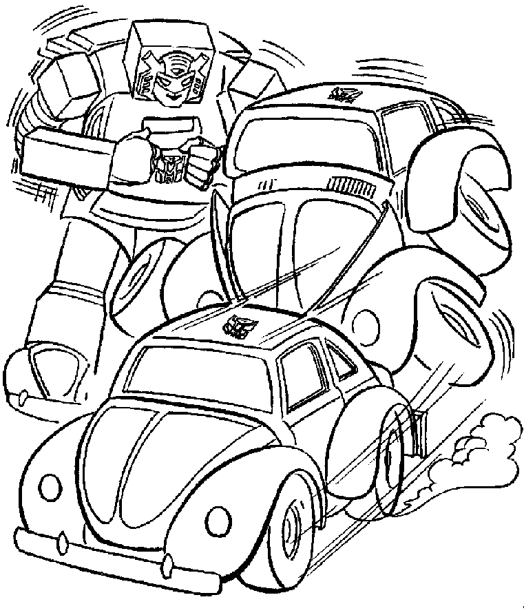 Coloriage de Transformers avec Optimus Prime et un décor futuriste