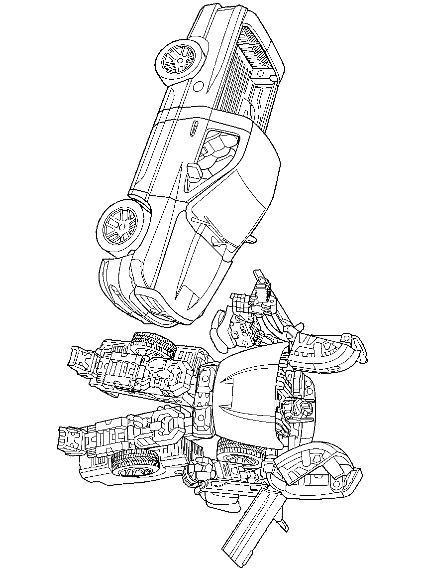 Coloriage de Transformers : Optimus Prime en pleine action sur un champ de bataille