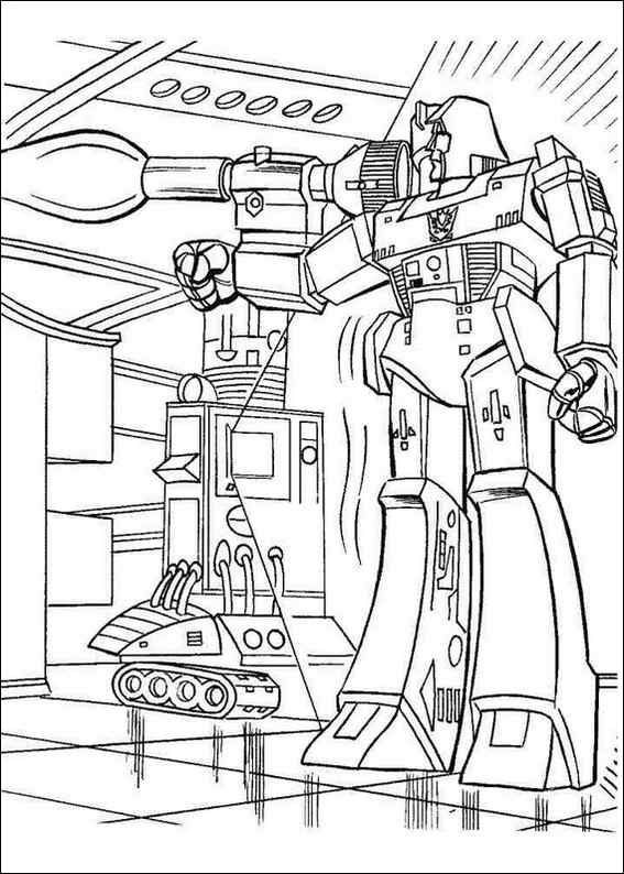 Coloriage de Transformers avec Optimus Prime en pleine action