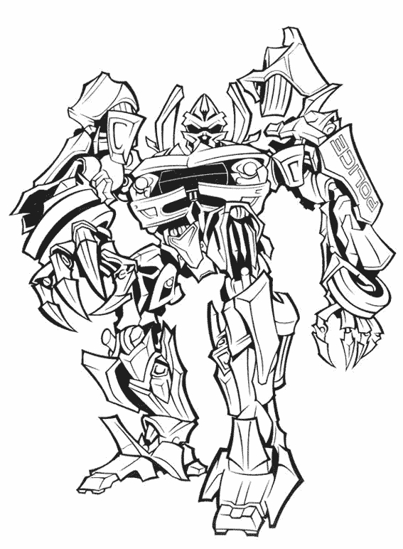 Coloriage de Transformers avec Optimus Prime en pleine action