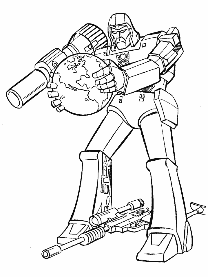 Coloriage de Transformers avec Optimus Prime en pleine action
