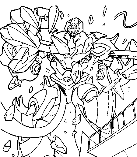 Coloriage de Transformers : Optimus Prime en pleine action sur un fond futuriste
