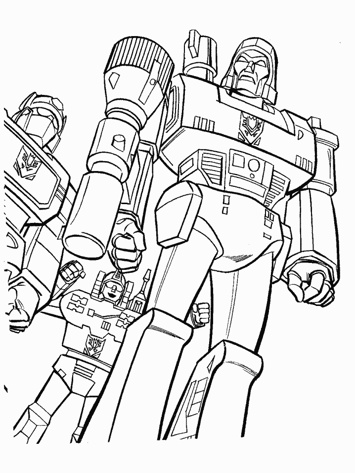 Coloriage de Transformers en pleine action sur un fond dynamique