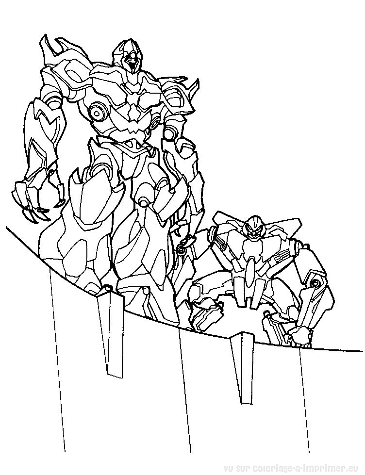 Coloriage de Transformers : Optimus Prime en action sur un fond urbain