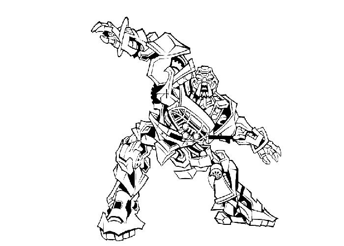 Coloriage de Transformers en pleine action avec des détails mécaniques