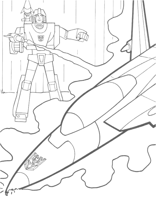 Coloriage de Transformers avec un robot en pleine action