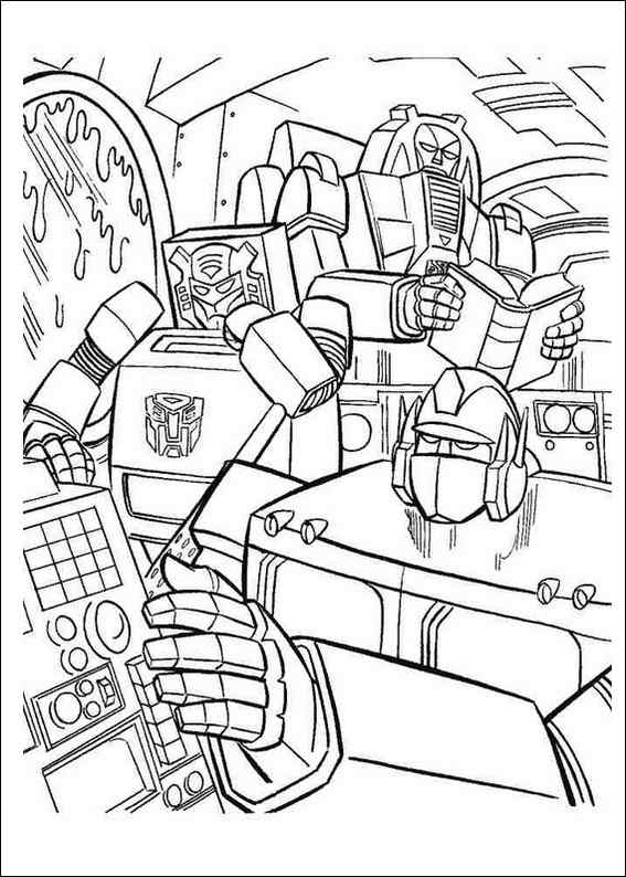 Coloriage d'un Transformer en pleine action sur un fond urbain