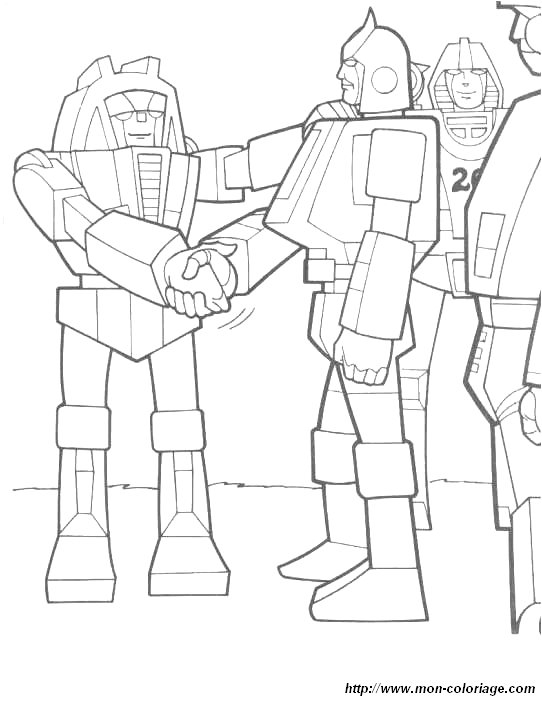 Coloriage de Transformers en pleine action sur un fond urbain