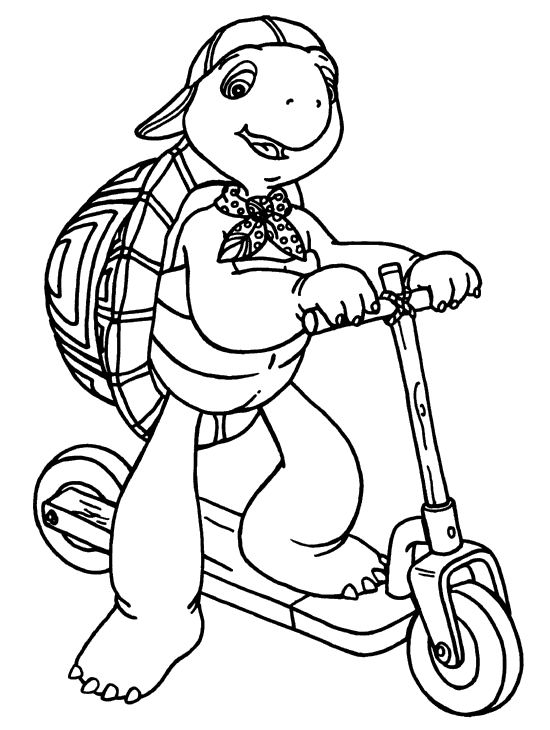 Coloriage d'une trottinette sous un ciel ensoleillé