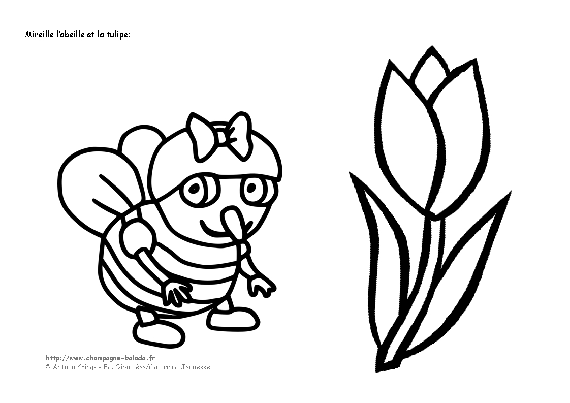 Coloriage d'une tulipe épanouie avec des feuilles