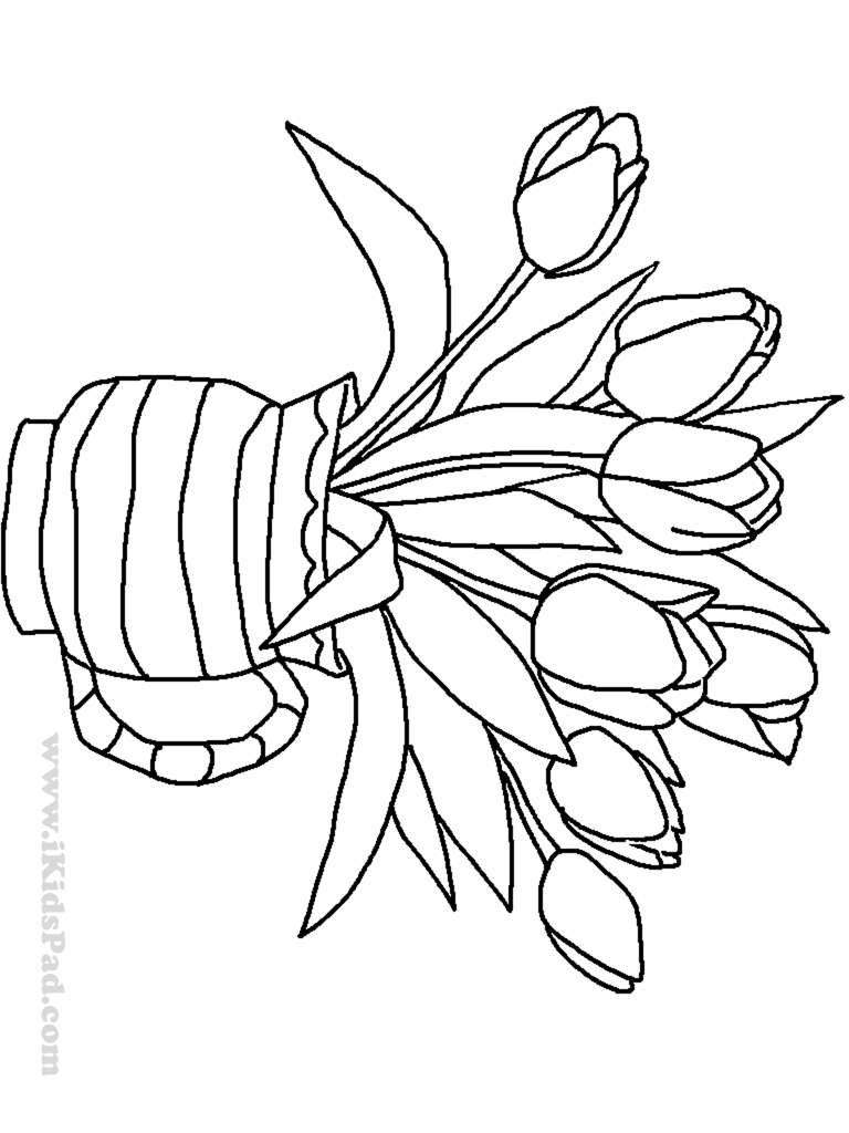 Coloriage de tulipe avec tige et feuilles