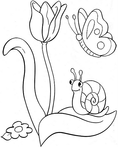 Coloriage d'une tulipe en fleur avec des feuilles