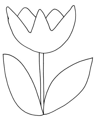 Coloriage d'une tulipe épanouie avec des feuilles et un fond simple