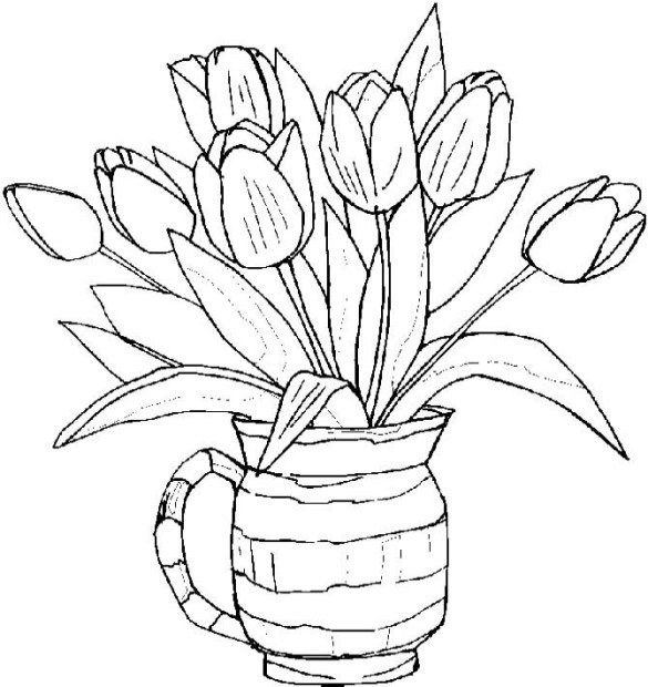 Coloriage d'une tulipe épanouie dans un jardin paisible