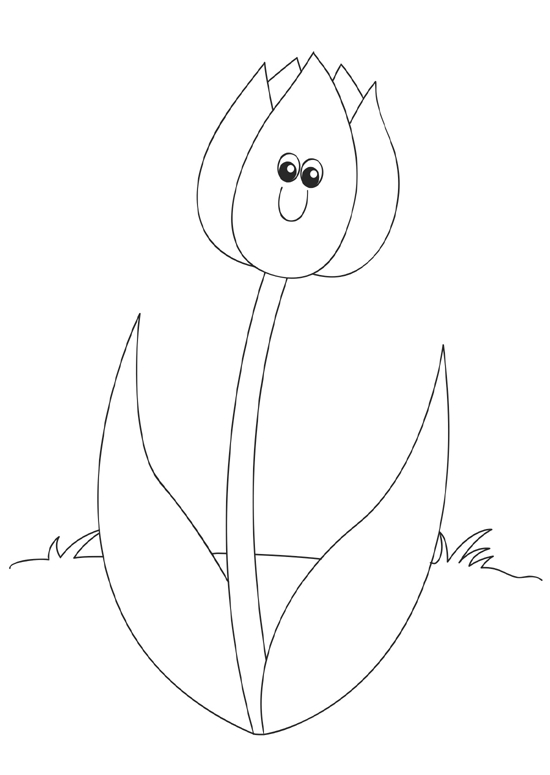 Coloriage d’une tulipe avec une tige et des feuilles