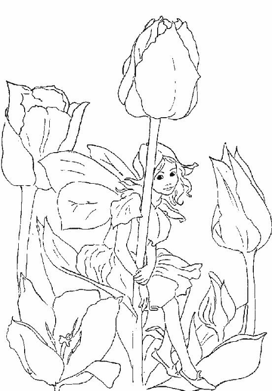 Coloriage d'une tulipe en fleur sur fond simple