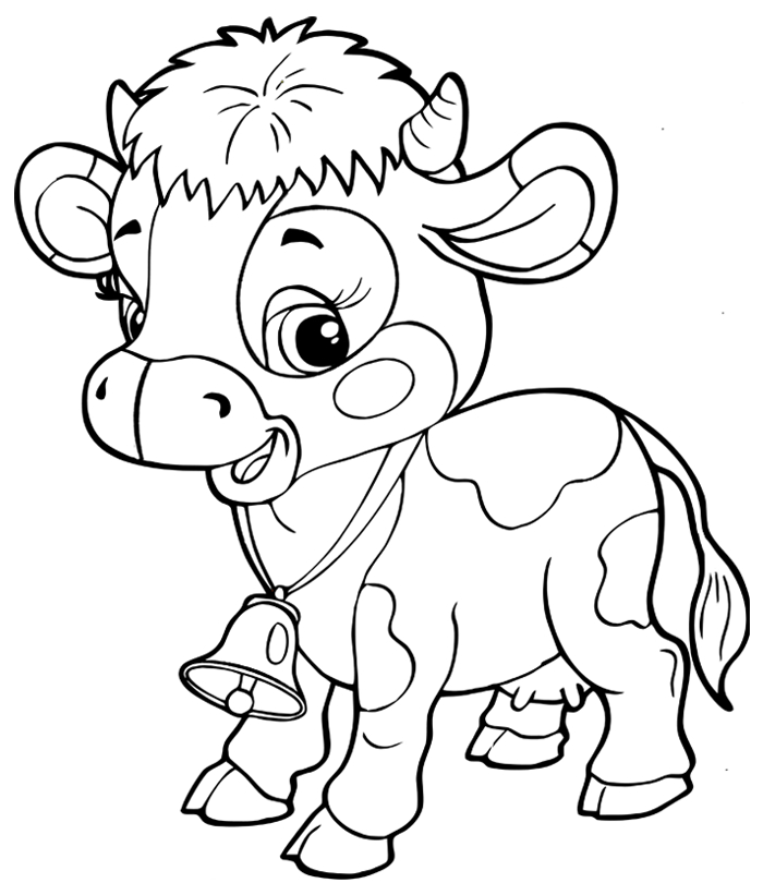 Coloriage d'une vache paisible dans un champ verdoyant