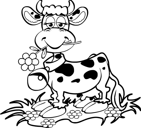 Coloriage d'une vache paisible dans un champ verdoyant