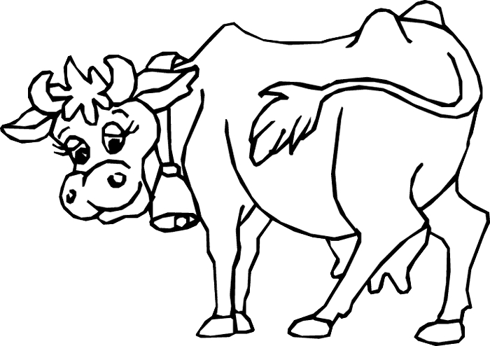 Coloriage d'une vache dans un pré verdoyant