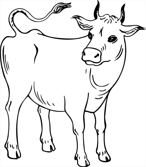 Coloriage d'une vache paisible dans un champ verdoyant